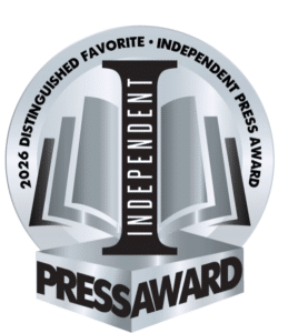 A round silver badge with open books and the words Independent Press Award and 2026 Distinguished Favorite in bold black letters.